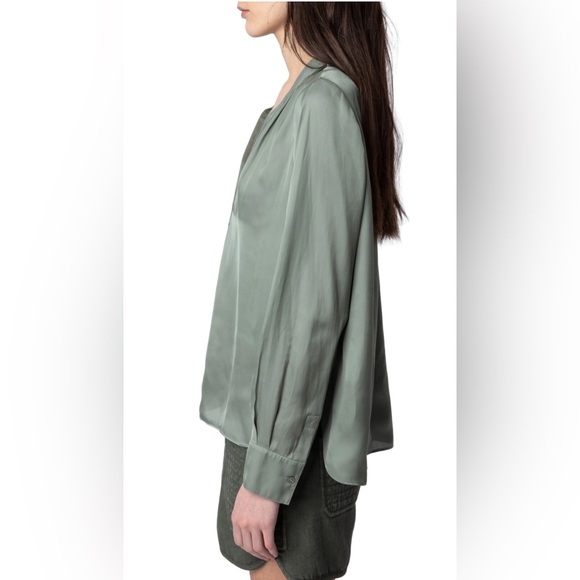 Zadig & Voltaire NWT. Tink Satin Blouse. Green. Sz M - Picture 4 of 13